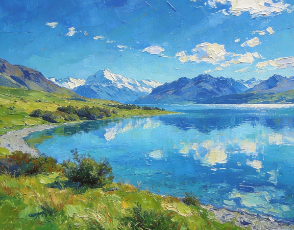 Mountain Landscape Paintings, New Zealand Lake Charm, Small Paintings on Canvas, Original Landscape Paintings, Hand Painted Canvas Artwork-HomePaintingDecor