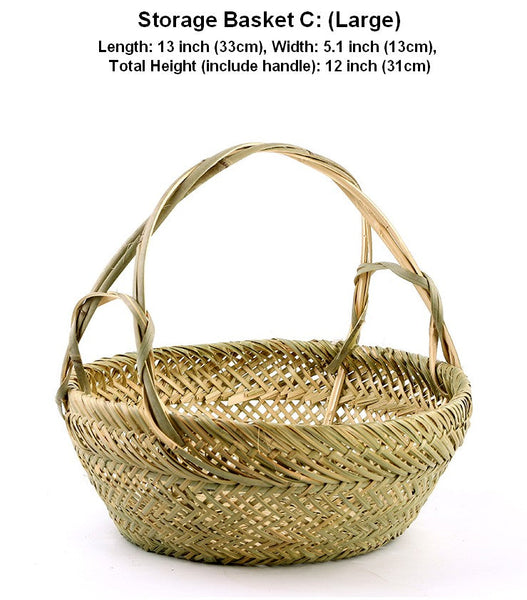 Natural Hand-woven Bamboo Basket, Large Picnic Food Basket with Handle, Lovely Bamboo Baskets for Vegetable, Natural Fruit Basket Kitchen Storage Baskets-HomePaintingDecor