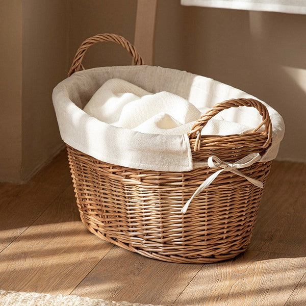 Large Kitchen Round Storage Baskets, Large Food Storage Basket with Handle, Natural Hand-woven Wicker Storage Basket for Clothes, Willow Weaving Baskets for Toys-HomePaintingDecor