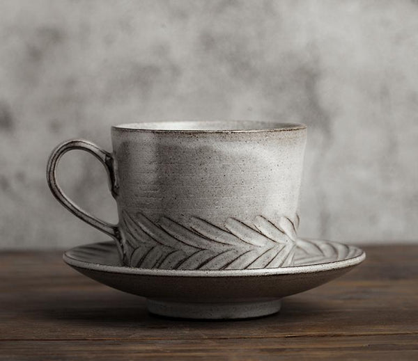 Latte Coffee Cup, Ceramic Coffee Cup, Pottery Coffee Cups, Breakfast Milk Cup, Cappuccino Coffee Mug, Coffee Cup and Saucer Set-HomePaintingDecor