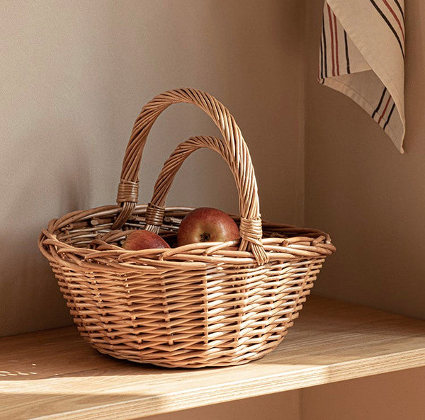 Large Picnic Food Basket with Handle, Lovely Willow Weaving Baskets for Vegetable, Natural Hand-woven Wicker Storage Basket, Natural Fruit Basket, Kitchen Storage Baskets-HomePaintingDecor