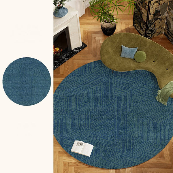 Geometric Round Rugs for Dining Room, Blue Contemporary Modern Rugs, Mid Century Round Modern Rugs under Chairs, Bedroom Abstract Modern Area Rugs-HomePaintingDecor
