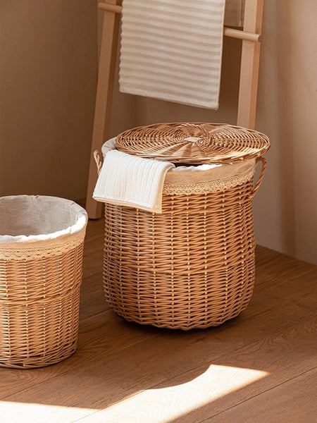 Hand-woven Wicker Storage Basket for Clothes, Large Round Storage Basket for Clothes, Willow Weaving Baskets for Clothes, Extra Large Kitchen Storage Baskets-HomePaintingDecor