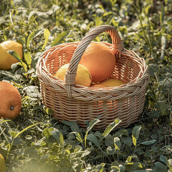 Small Kitchen Storage Baskets, Picnic Storage Basket with Handle, Hand-woven Wicker Storage Basket, Natural Fruit Basket, Willow Weaving Baskets for Vegetable