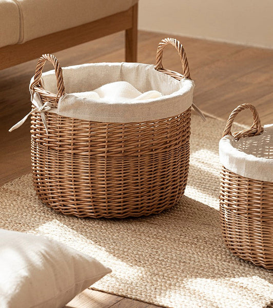 Large Round Storage Basket for Clothes, Natural Hand-woven Wicker Storage Basket for Clothes, Willow Weaving Baskets for Clothes, Extra Large Kitchen Storage Baskets-HomePaintingDecor