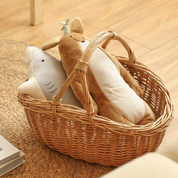 Large Kitchen Storage Baskets, Picnic Storage Basket with Handle, Hand-woven Wicker Storage Basket, Willow Weaving Baskets for Vegetable, Natural Fruit Basket-HomePaintingDecor