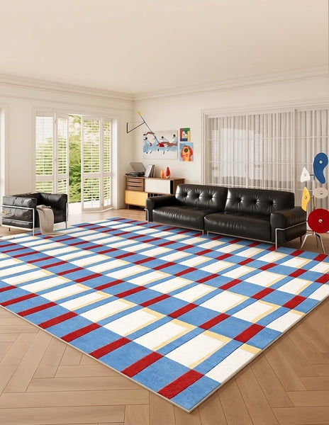 Mid Century Modern Rugs, Blue Geometric Contemporary Rugs, Modern Living Room Rug Ideas, Contemporary Abstract Rugs for Dining Room-HomePaintingDecor