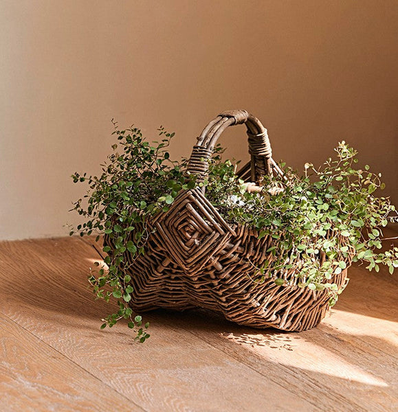 Large Picnic Food Basket with Handle, Natural Hand-woven Wicker Storage Basket, Natural Fruit Baskets, Kitchen Storage Baskets, Willow Weaving Baskets with Handle-HomePaintingDecor