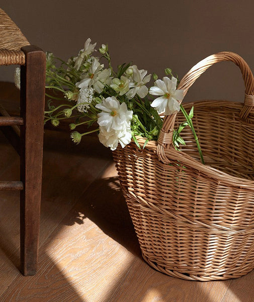 Willow Weaving Baskets with Handle, Large Picnic Food Basket with Handle, Natural Hand-woven Wicker Storage Basket, Natural Fruit Baskets, Kitchen Storage Baskets-HomePaintingDecor