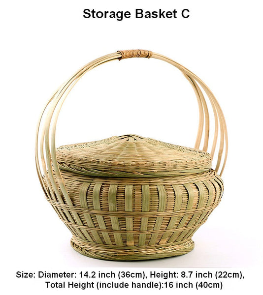 Picnic Food Basket with Handle, Large Natural Hand-woven Bamboo Basket, Natural Fruit Basket Lovely Bamboo Baskets for Vegetable, Kitchen Storage Baskets-HomePaintingDecor