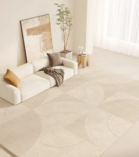 Modern Rugs under Sofa, Abstract Contemporary Rugs for Bedroom, Dining Room Floor Rugs, Modern Rugs for Office, Large Cream Color Rugs in Living Room-HomePaintingDecor
