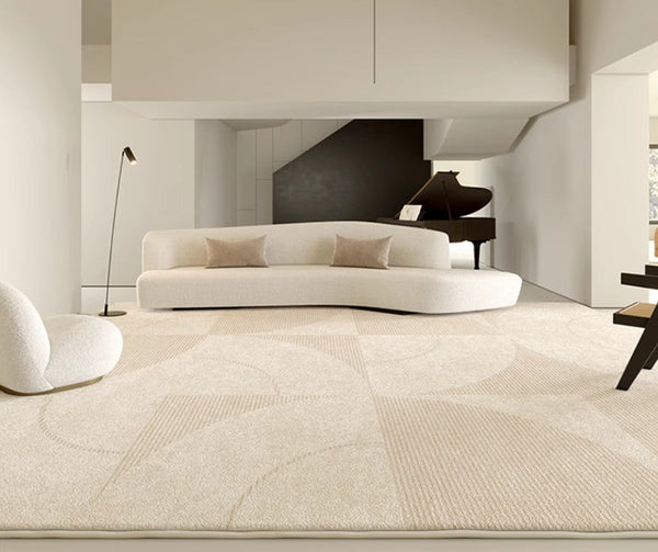 Modern Rugs under Sofa, Abstract Contemporary Rugs for Bedroom, Dining Room Floor Rugs, Modern Rugs for Office, Large Cream Color Rugs in Living Room-HomePaintingDecor