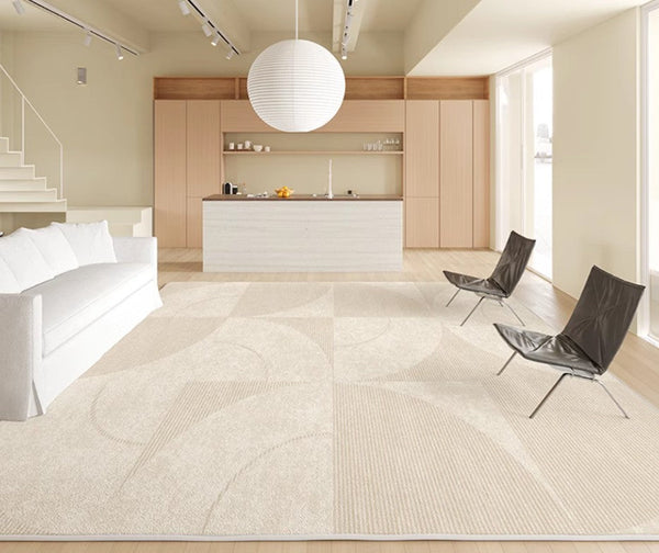 Modern Rugs under Sofa, Abstract Contemporary Rugs for Bedroom, Dining Room Floor Rugs, Modern Rugs for Office, Large Cream Color Rugs in Living Room-HomePaintingDecor