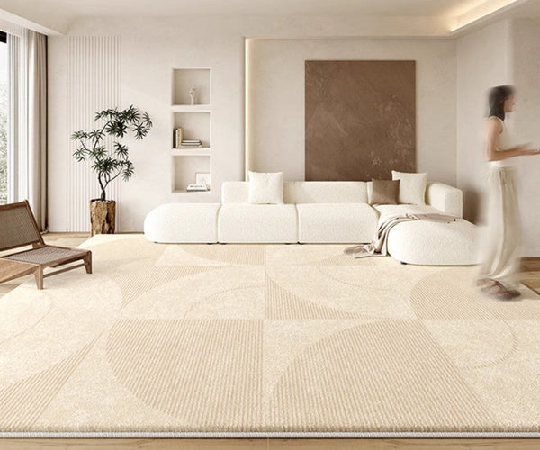 Abstract Contemporary Rugs for Bedroom, Dining Room Floor Rugs, Modern Rugs for Office, Large Cream Color Rugs in Living Room, Modern Rugs under Sofa-HomePaintingDecor