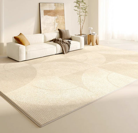 Modern Rugs under Sofa, Abstract Contemporary Rugs for Bedroom, Dining Room Floor Rugs, Modern Rugs for Office, Large Cream Color Rugs in Living Room-HomePaintingDecor
