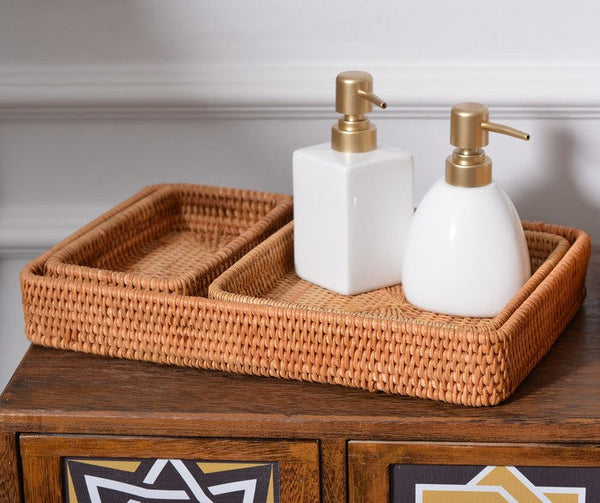 Rectangular Storage Baskets, Woven Rattan Storage Basket, Kitchen Storage Baskets, Storage Baskets for Shelves, Set of 3-HomePaintingDecor