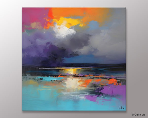 Contemporary Oil Painting on Canvas, Heavy Texture Canvas Art, Original Landscape Canvas Art, Oversized Landscape Wall Art Paintings-HomePaintingDecor