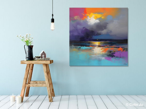 Contemporary Oil Painting on Canvas, Heavy Texture Canvas Art, Original Landscape Canvas Art, Oversized Landscape Wall Art Paintings-HomePaintingDecor