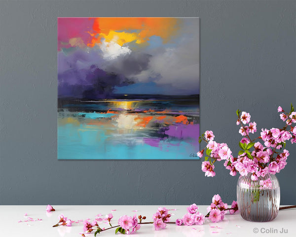 Contemporary Oil Painting on Canvas, Heavy Texture Canvas Art, Original Landscape Canvas Art, Oversized Landscape Wall Art Paintings-HomePaintingDecor