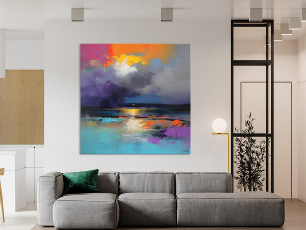 Contemporary Oil Painting on Canvas, Heavy Texture Canvas Art, Original Landscape Canvas Art, Oversized Landscape Wall Art Paintings-HomePaintingDecor