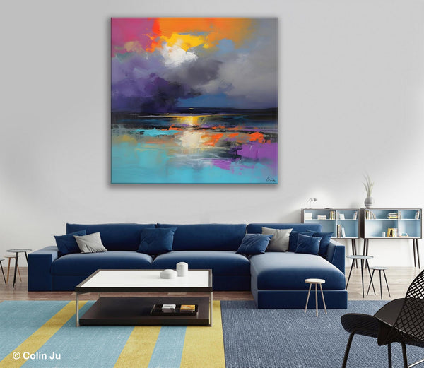 Contemporary Oil Painting on Canvas, Heavy Texture Canvas Art, Original Landscape Canvas Art, Oversized Landscape Wall Art Paintings-HomePaintingDecor