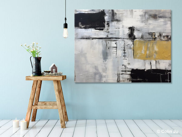 Black Abstract Acrylic Paintings, Large Paintings for Bedroom, Simple Modern Art, Original Canvas Paintings, Contemporary Canvas Paintings-HomePaintingDecor