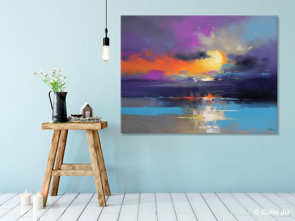 Abstract Landscape Painting, Sunset Painting, Large Landscape Painting for Living Room, Bedroom Wall Art Ideas, Modern Paintings for Dining Room-HomePaintingDecor