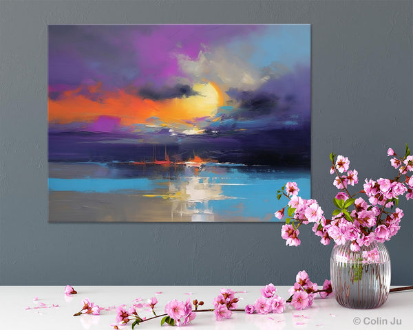 Abstract Landscape Painting, Sunset Painting, Large Landscape Painting for Living Room, Bedroom Wall Art Ideas, Modern Paintings for Dining Room-HomePaintingDecor