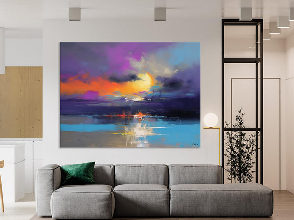 Abstract Landscape Painting, Sunset Painting, Large Landscape Painting for Living Room, Bedroom Wall Art Ideas, Modern Paintings for Dining Room-HomePaintingDecor