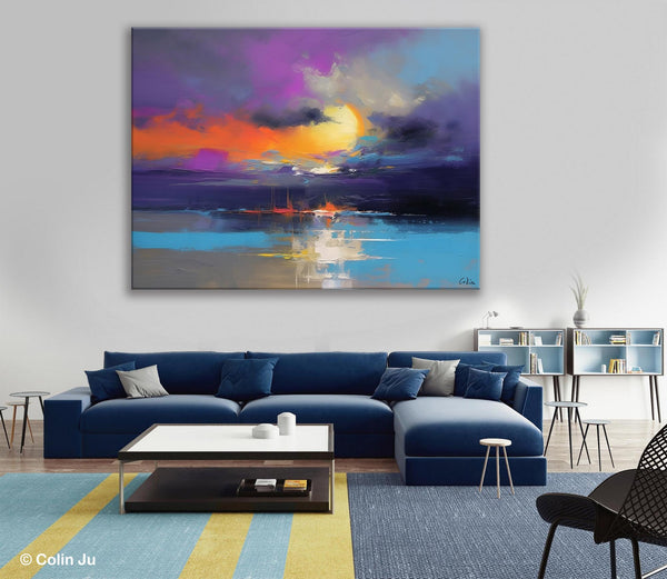 Abstract Landscape Painting, Sunset Painting, Large Landscape Painting for Living Room, Bedroom Wall Art Ideas, Modern Paintings for Dining Room-HomePaintingDecor