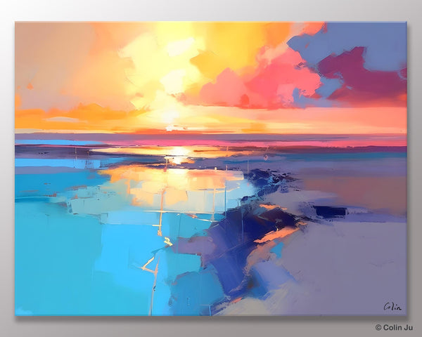 Sunrise Painting, Original Landscape Painting, Large Landscape Painting for Living Room, Bedroom Wall Art Ideas, Modern Paintings for Dining Room-HomePaintingDecor