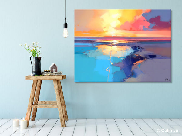 Sunrise Painting, Original Landscape Painting, Large Landscape Painting for Living Room, Bedroom Wall Art Ideas, Modern Paintings for Dining Room-HomePaintingDecor