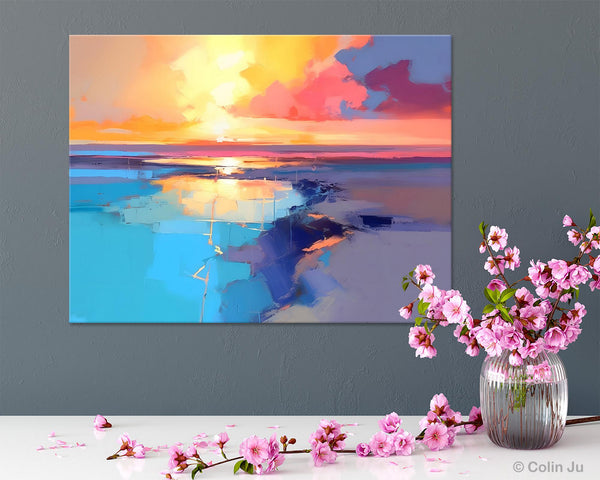 Sunrise Painting, Original Landscape Painting, Large Landscape Painting for Living Room, Bedroom Wall Art Ideas, Modern Paintings for Dining Room-HomePaintingDecor