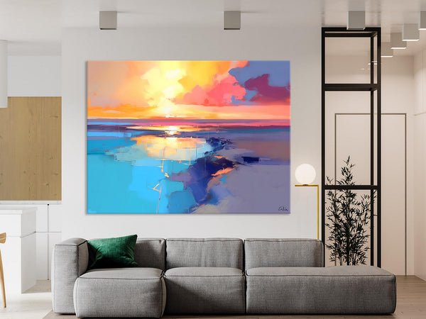 Sunrise Painting, Original Landscape Painting, Large Landscape Painting for Living Room, Bedroom Wall Art Ideas, Modern Paintings for Dining Room-HomePaintingDecor