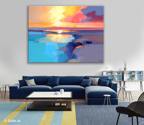 Sunrise Painting, Original Landscape Painting, Large Landscape Painting for Living Room, Bedroom Wall Art Ideas, Modern Paintings for Dining Room-HomePaintingDecor