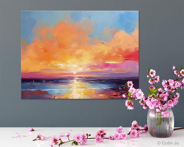 Acrylic Paintings for Living Room, Landscape Canvas Paintings, Sunrise Abstract Acrylic Painting, Contemporary Wall Art on Canvas-HomePaintingDecor