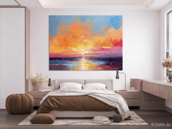 Acrylic Paintings for Living Room, Landscape Canvas Paintings, Sunrise Abstract Acrylic Painting, Contemporary Wall Art on Canvas-HomePaintingDecor