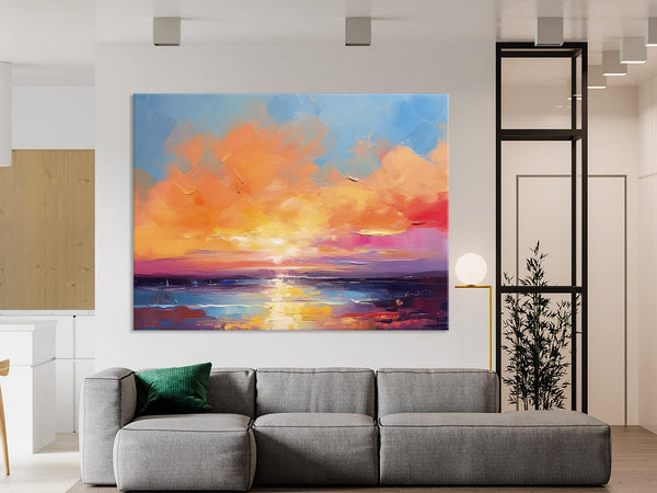 Acrylic Paintings for Living Room, Landscape Canvas Paintings, Sunrise Abstract Acrylic Painting, Contemporary Wall Art on Canvas-HomePaintingDecor