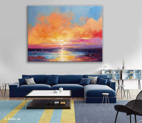 Acrylic Paintings for Living Room, Landscape Canvas Paintings, Sunrise Abstract Acrylic Painting, Contemporary Wall Art on Canvas