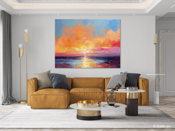 Acrylic Paintings for Living Room, Landscape Canvas Paintings, Sunrise Abstract Acrylic Painting, Contemporary Wall Art on Canvas-HomePaintingDecor