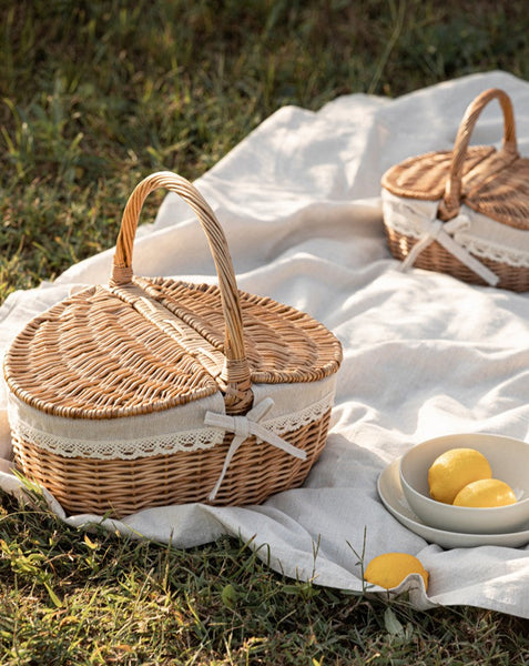 Picnic Storage Basket with Handle, Extra Large Kitchen Storage Baskets, Natural Hand-woven Wicker Storage Basket, Lovely Willow Weaving Baskets for Vegetable, Natural Fruit Storage Baskets-HomePaintingDecor