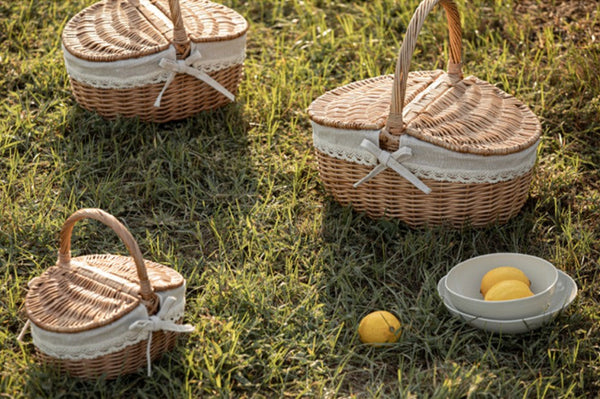 Picnic Storage Basket with Handle, Extra Large Kitchen Storage Baskets, Natural Hand-woven Wicker Storage Basket, Lovely Willow Weaving Baskets for Vegetable, Natural Fruit Storage Baskets-HomePaintingDecor