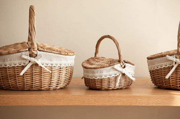 Picnic Storage Basket with Handle, Extra Large Kitchen Storage Baskets, Natural Hand-woven Wicker Storage Basket, Lovely Willow Weaving Baskets for Vegetable, Natural Fruit Storage Baskets-HomePaintingDecor
