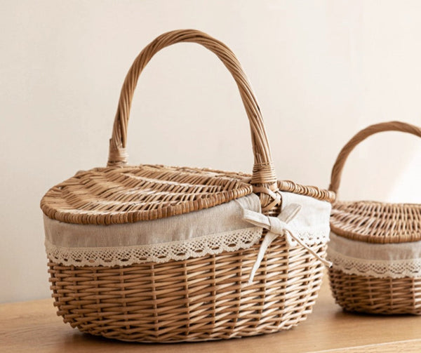 Picnic Storage Basket with Handle, Extra Large Kitchen Storage Baskets, Natural Hand-woven Wicker Storage Basket, Lovely Willow Weaving Baskets for Vegetable, Natural Fruit Storage Baskets-HomePaintingDecor
