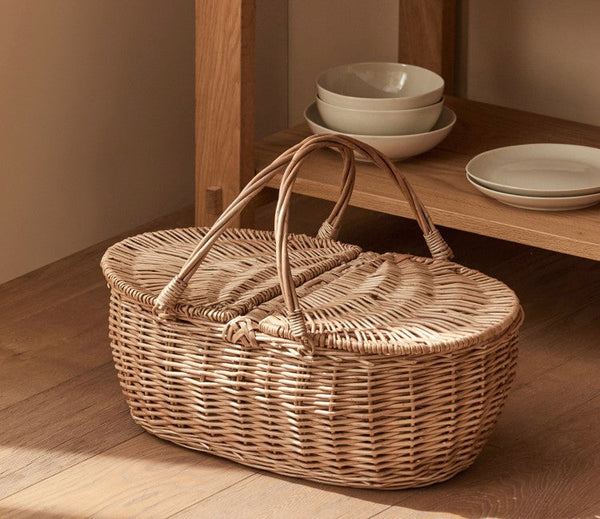 Extra Large Picnic Food Basket with Handle, Kitchen Storage Baskets, Natural Hand-woven Wicker Storage Basket, Lovely Willow Weaving Baskets for Vegetable, Natural Fruit Basket-HomePaintingDecor