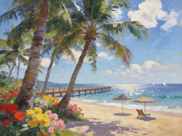 Canvas Wall Art Paintings, Ocean's Sandy Shore, Seashore Sunrise Paintings, Hand Painted Canvas Art, Landscape Canvas Paintings, Original Oil Paintings, Buy Oil Paintings Online-HomePaintingDecor
