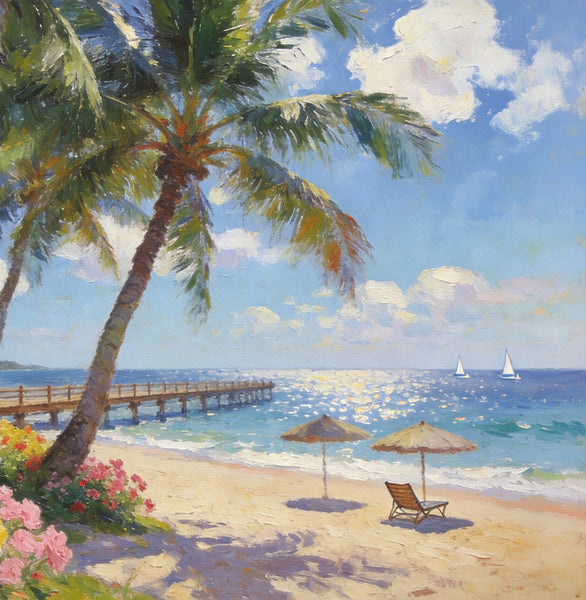 Canvas Wall Art Paintings, Ocean's Sandy Shore, Seashore Sunrise Paintings, Hand Painted Canvas Art, Landscape Canvas Paintings, Original Oil Paintings, Buy Oil Paintings Online-HomePaintingDecor