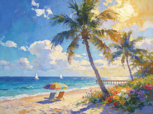 Sun, Sand, and Seaside Peace, Seashore Sunrise Paintings, Hand Painted Canvas Art, Canvas Wall Art Paintings, Landscape Canvas Paintings, Original Oil Paintings, Small Oil Paintings-HomePaintingDecor
