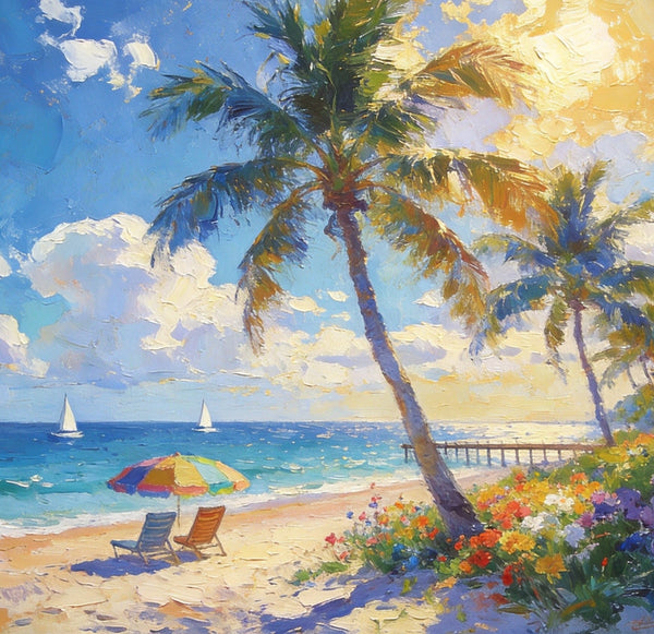 Sun, Sand, and Seaside Peace, Seashore Sunrise Paintings, Hand Painted Canvas Art, Canvas Wall Art Paintings, Landscape Canvas Paintings, Original Oil Paintings, Small Oil Paintings-HomePaintingDecor