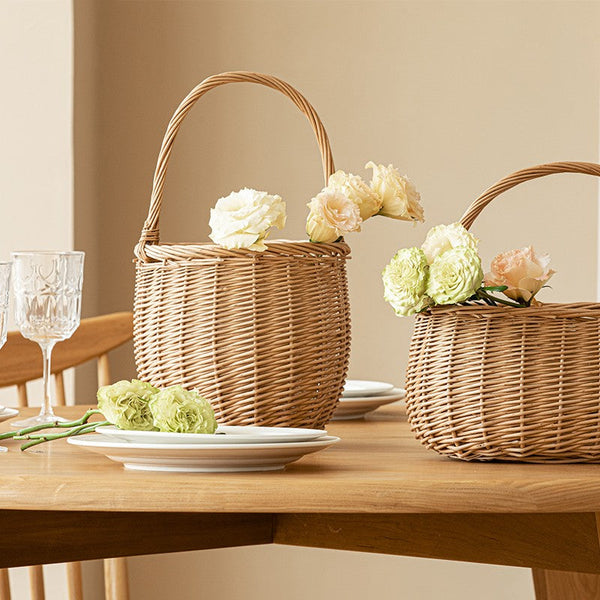 Wicker Storage Basket for Kitchen, Hand-woven Picnic Food Basket with Handle, Willow Weaving Baskets for Vegetable, Natural Fruit Basket, Storage Basket for Shelves-HomePaintingDecor